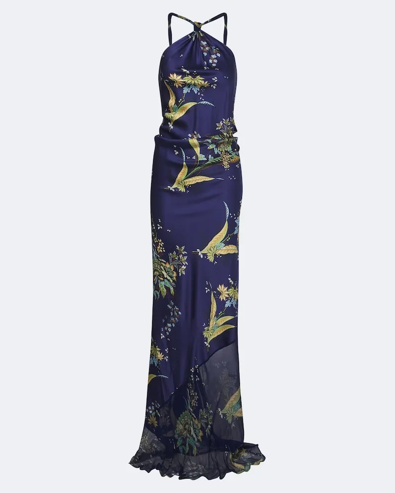 STAUD Maxikleid Charli aus einem Seidengemisch Blau