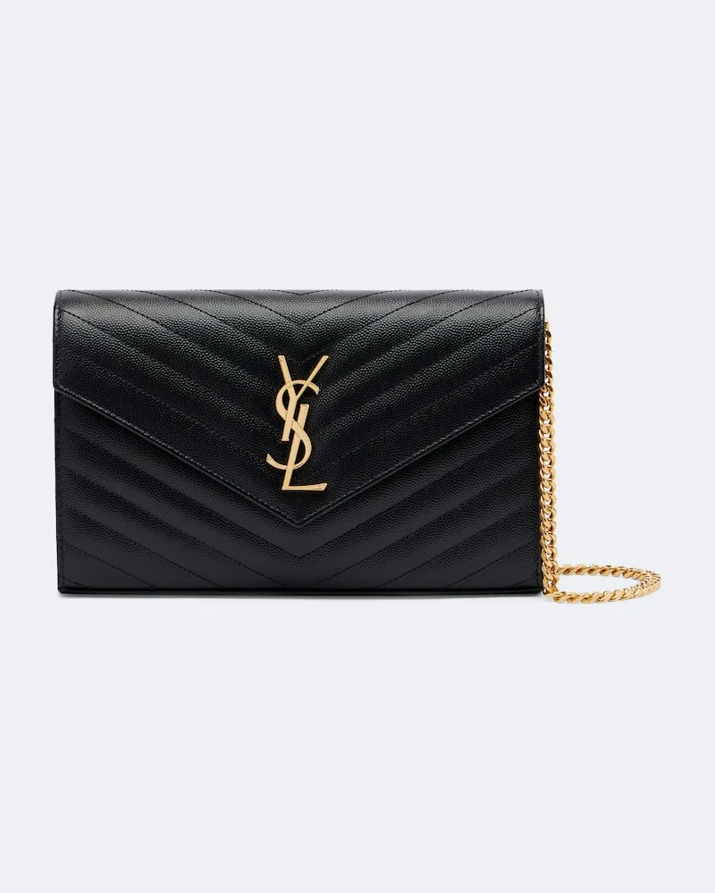 Saint Laurent Portemonnaie mit Kettenriemen Cassandre aus Matelassé-Leder Schwarz