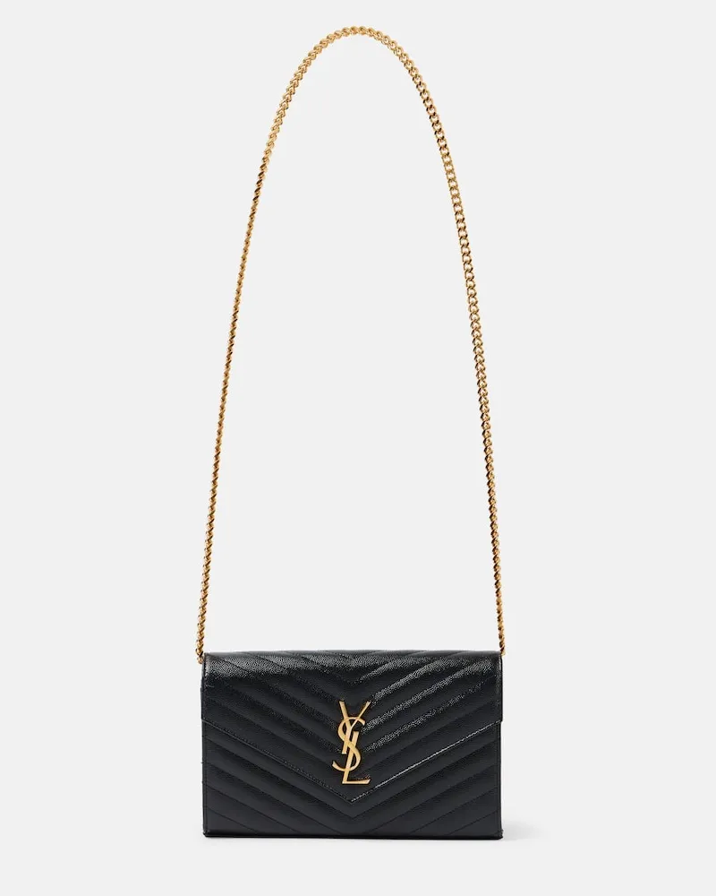 Saint Laurent Portemonnaie mit Kettenriemen Cassandre aus Matelassé-Leder Schwarz