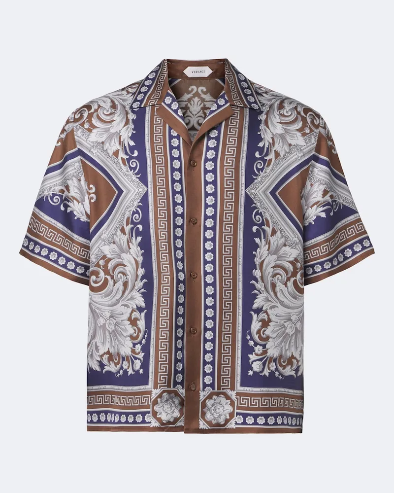 Versace Hemd Neoclassical Barocco aus Seiden-Twill Braun