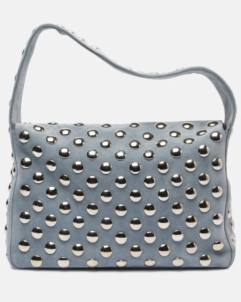 KHAITE Schultertasche Elena Medium aus Veloursleder Blau