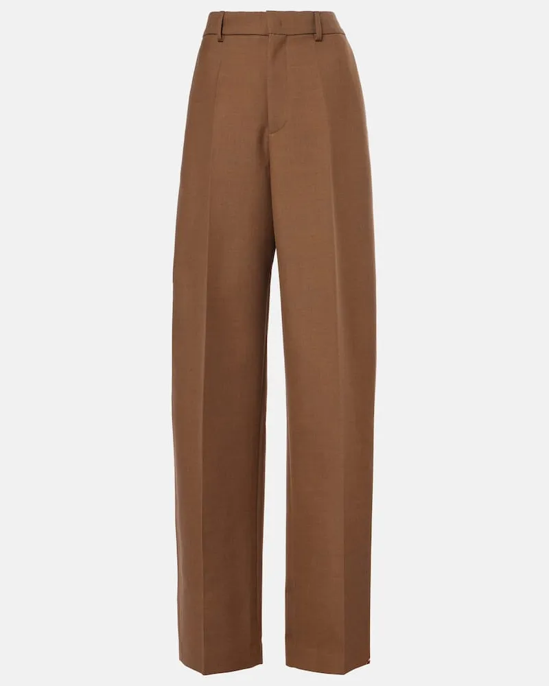 TOD'S Weite High-Rise-Hose aus Woll-Twill Braun