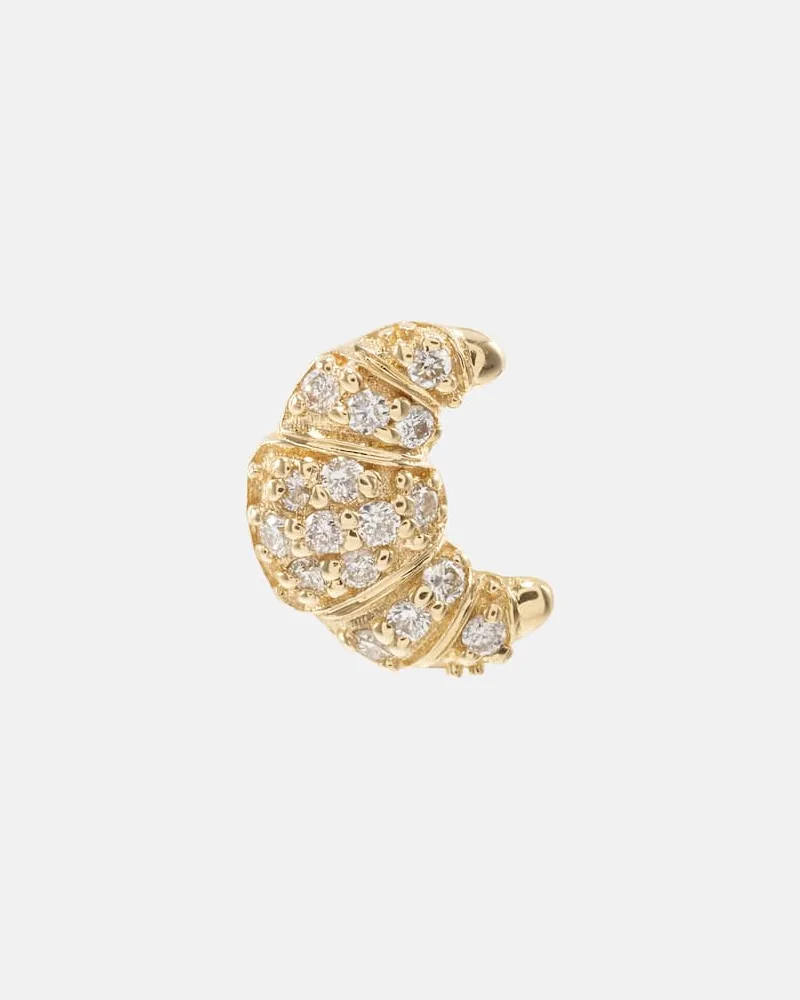 Sydney Evan Einzelner Ohrring Croissant Small aus 14kt Gelbgold mit Diamanten Gold