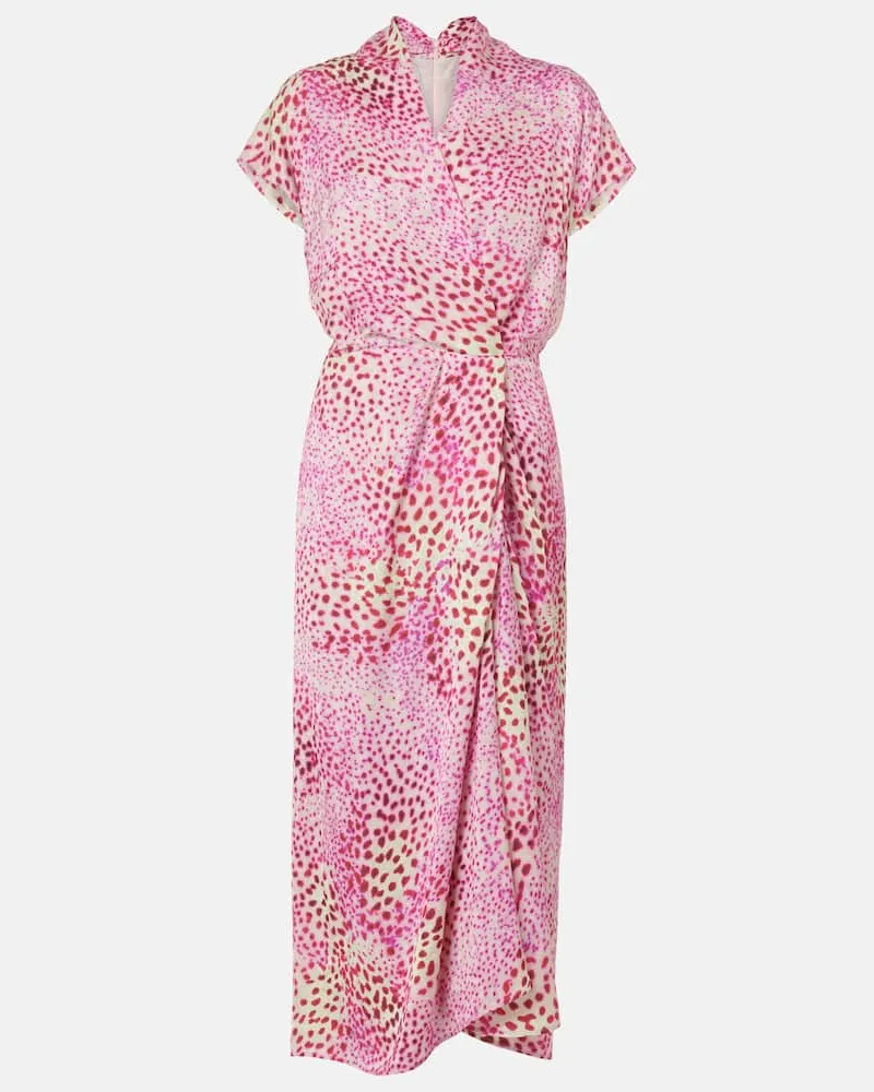 Dries van Noten Bedrucktes Midikleid aus Satin Pink