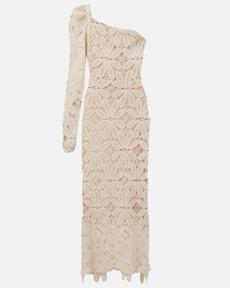 FARM Rio One-Shoulder-Midikleid aus Häkelstrick Weiß