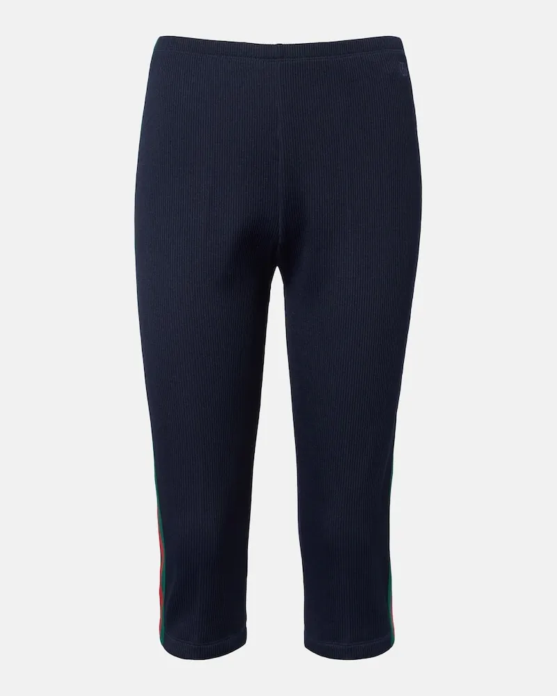 Gucci Caprihose Web Stripe aus Rippstrick Blau