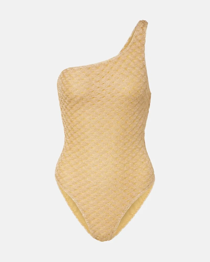 Missoni One-Shoulder-Badeanzug aus Häkelstrick Gold