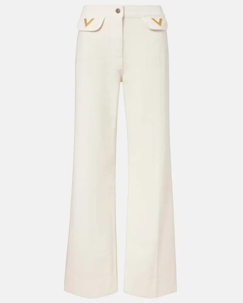 Valentino Garavani Mid-Rise Wide-Leg Jeans VGold Weiß