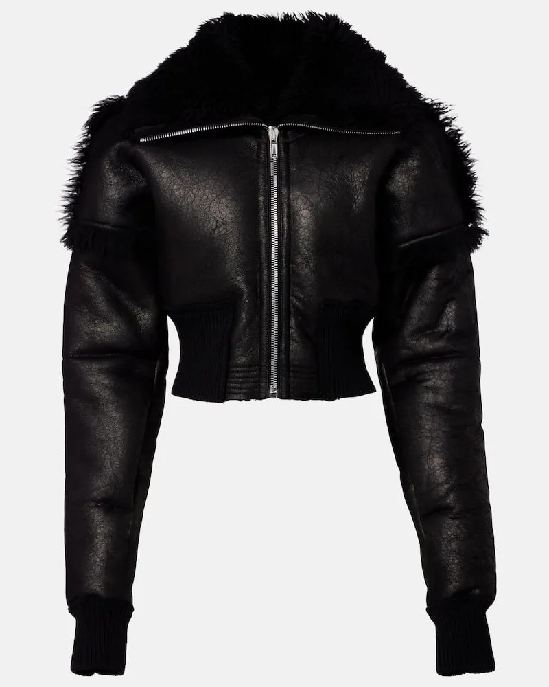 Rick Owens Cropped-Lederjacke Flight Schwarz