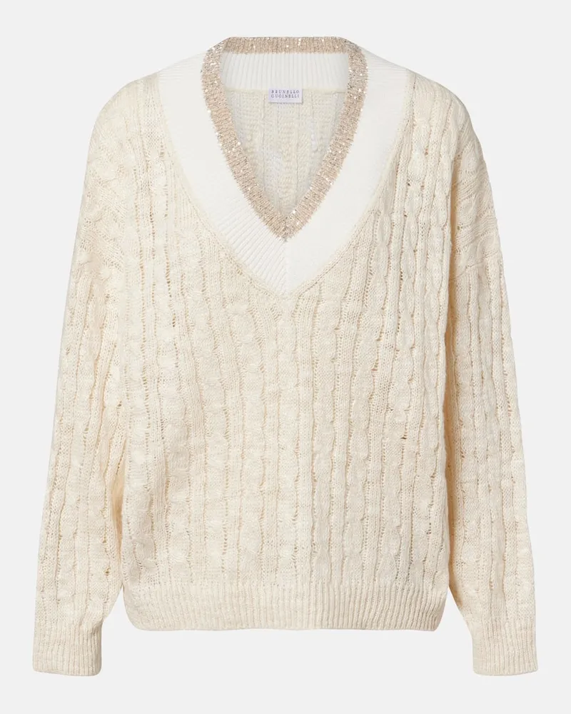 Brunello Cucinelli Pullover aus Hanf, Seide und Baumwolle Beige