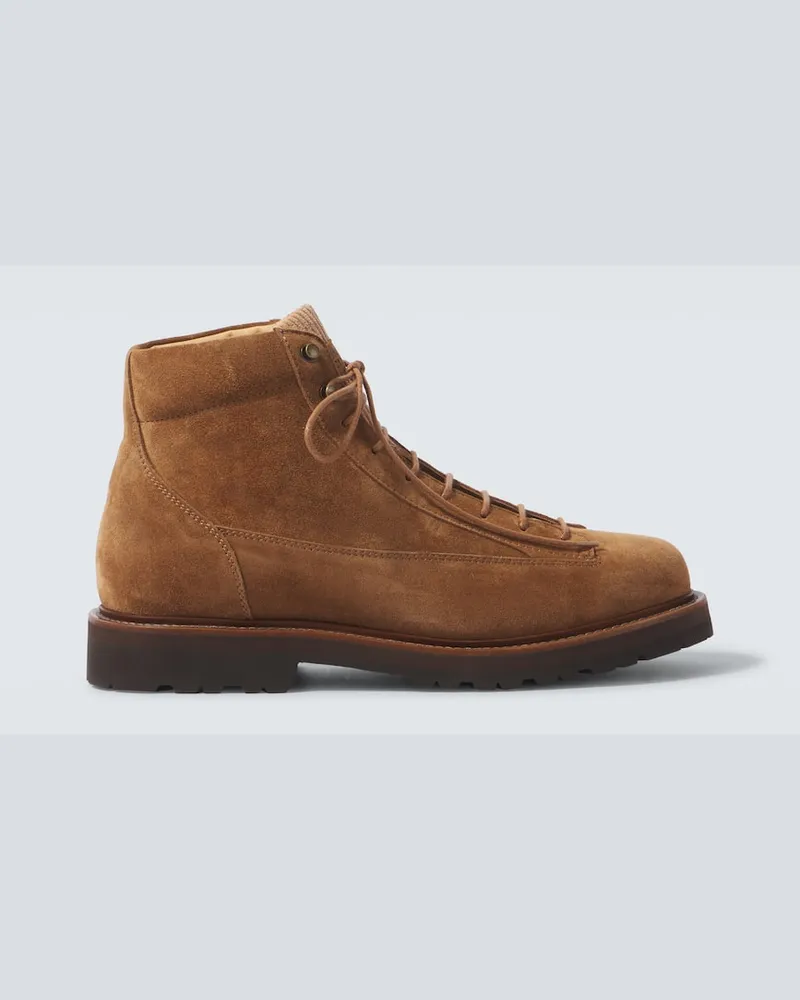 Brunello Cucinelli Schnürstiefel aus Veloursleder mit Cord Braun