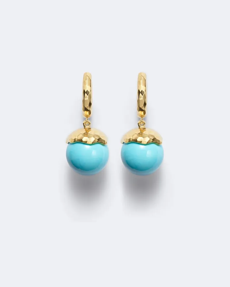 Octavia Elizabeth Ohrringe Orb aus 18kt Gelbgold mit Türkisen Blau