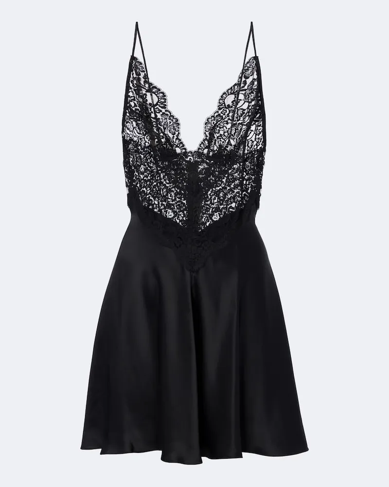 Rodarte Minikleid aus Seidensatin mit Spitze Schwarz