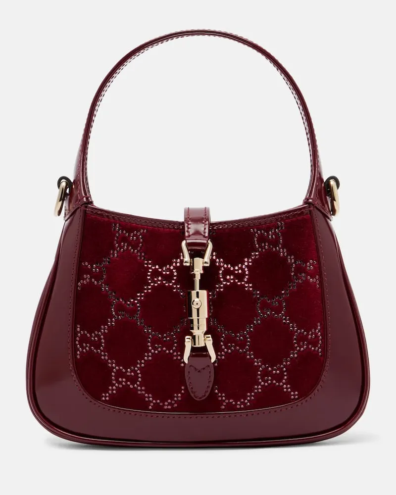 Gucci Tote Bag Jackie aus Samt und Lackleder mit Kristallen Burgunderrot