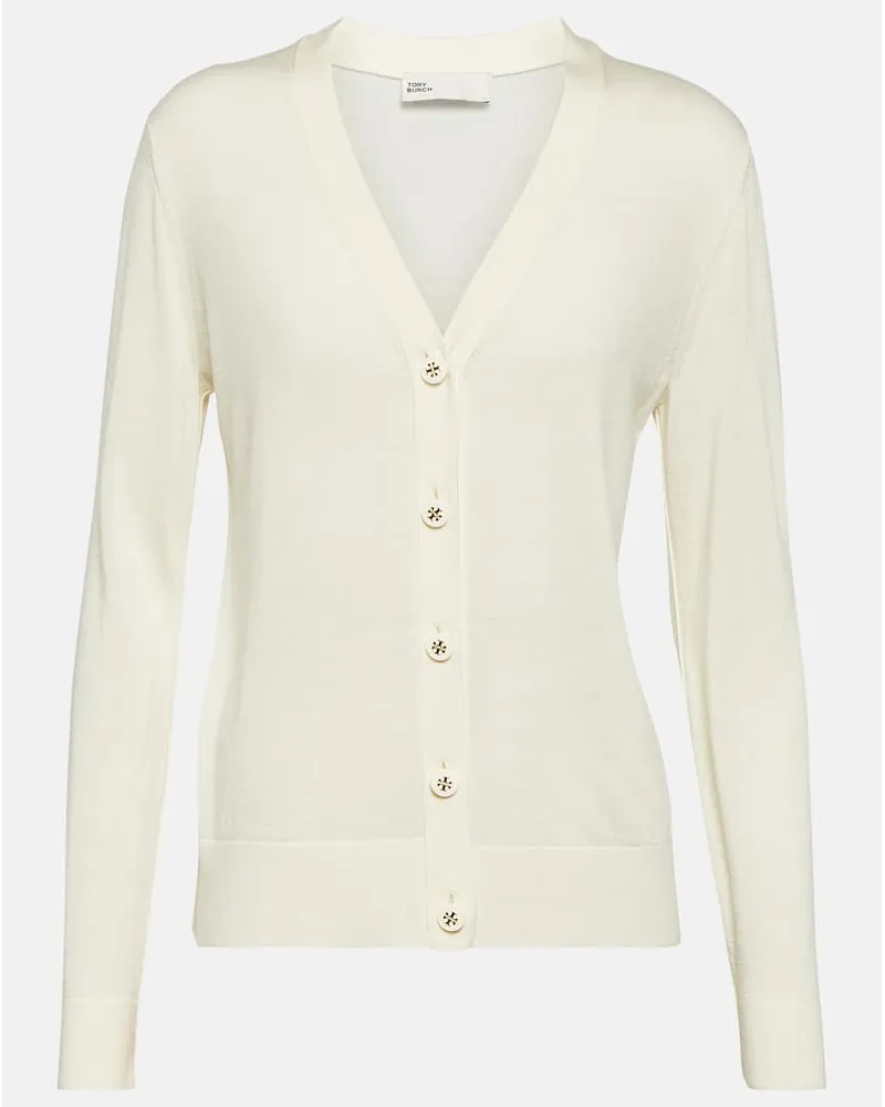 Tory Burch Cardigan Simone aus Wolle und Seide Weiss