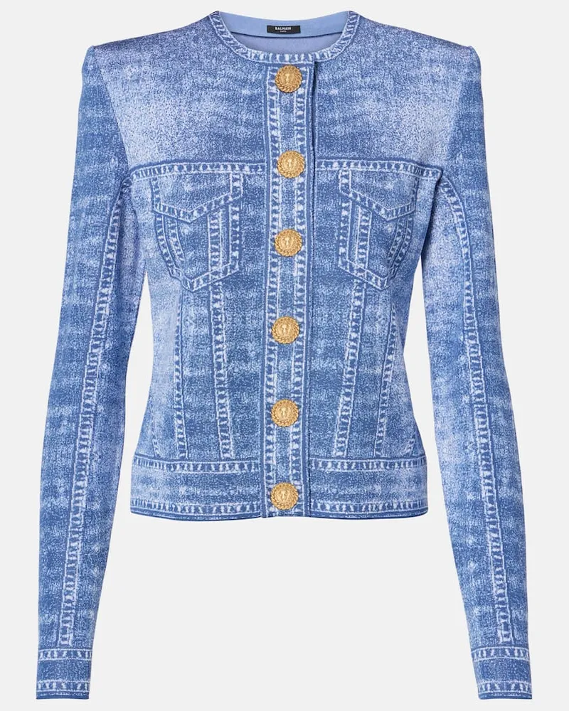 Balmain Cardigan aus Jacquard Blau