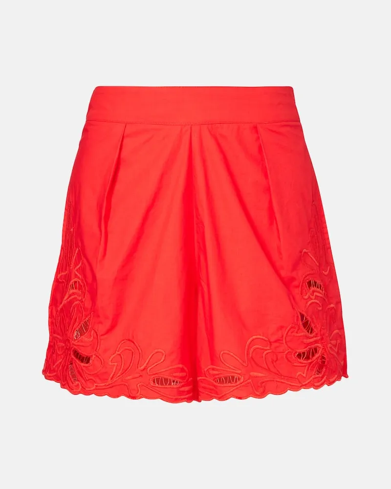 Juliet Dunn Bestickte Shorts aus Baumwolle Rot