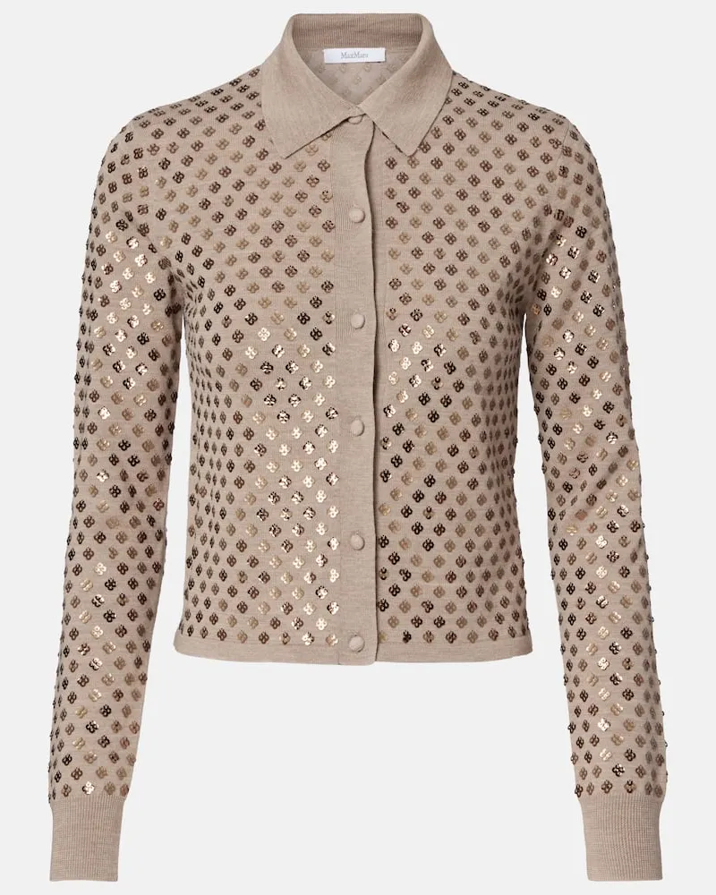 Max Mara Cardigan Ragno aus Schurwolle mit Pailletten Beige
