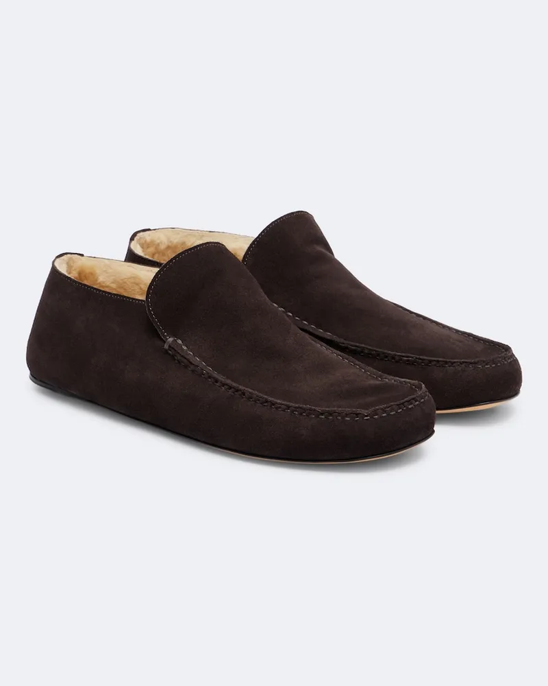 The Row Loafers Leo aus Veloursleder mit Shearling Braun
