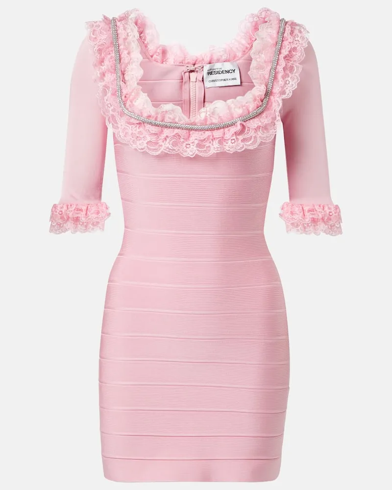 Self-Portrait X Chistopher Kane Minikleid mit Spitze und Kristallen Rosa