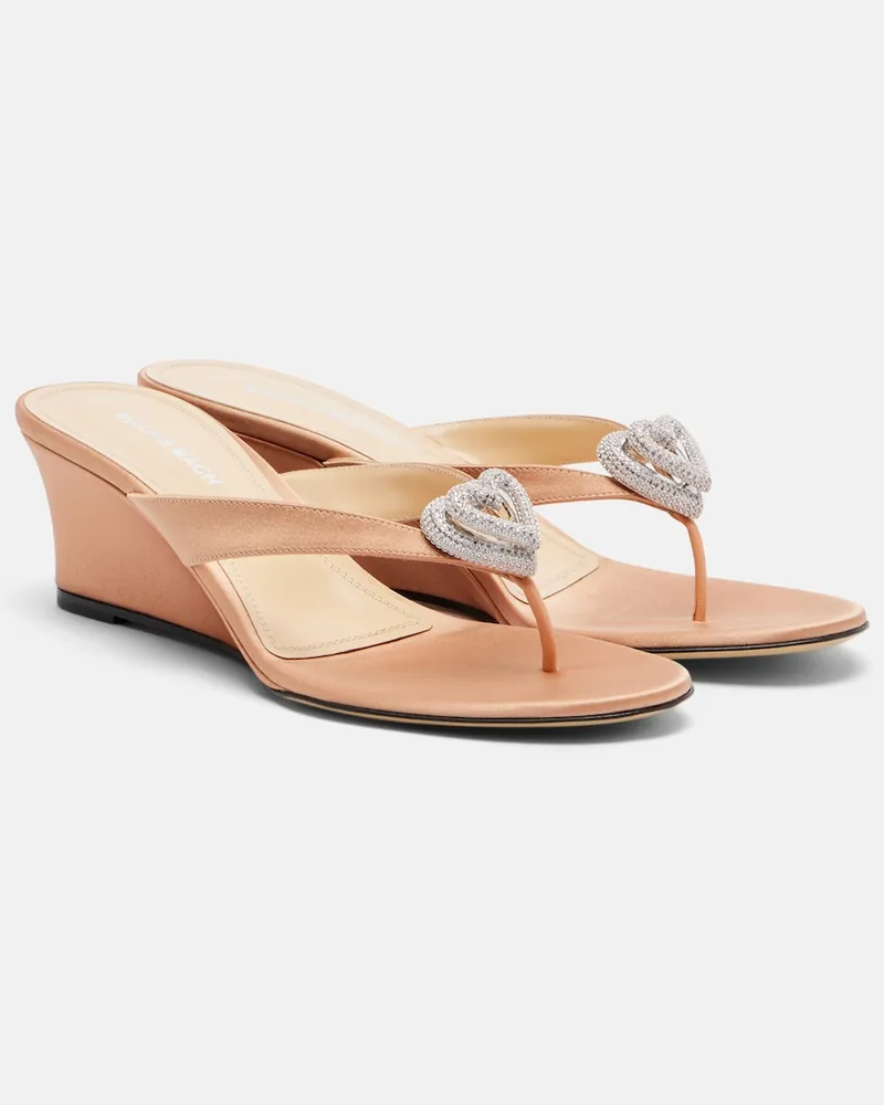 Mach & Mach Wedge-Sandalen Double Heart aus Satin Rosa