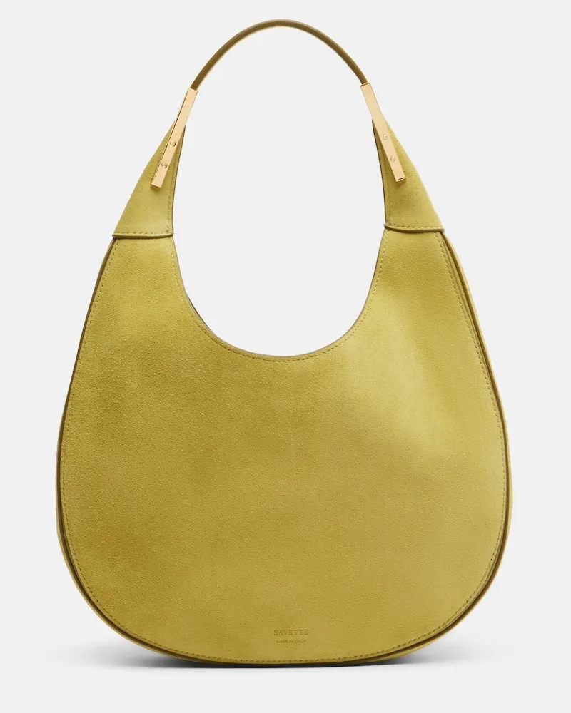 SAVETTE Schultertasche Florence Small aus Veloursleder Grün