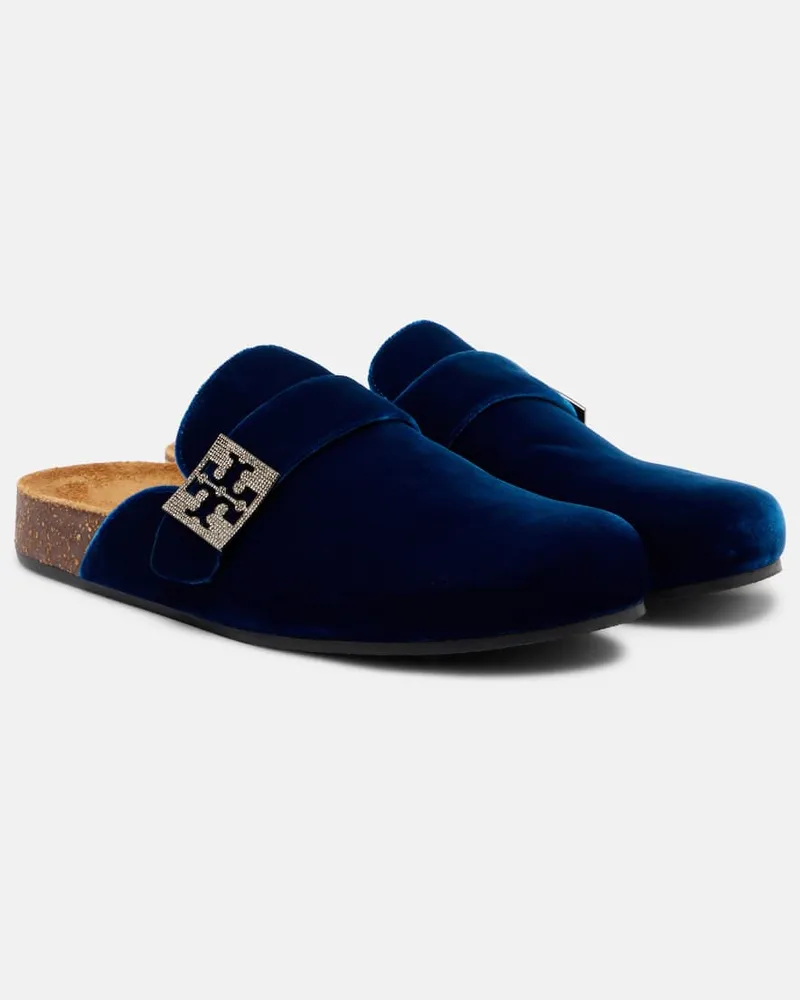 Tory Burch Verzierte Slippers Mellow aus Samt Blau