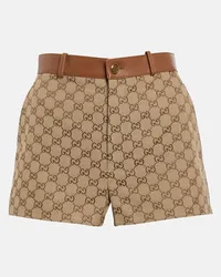 Gucci Shorts GG Supreme aus Canvas mit Leder Braun