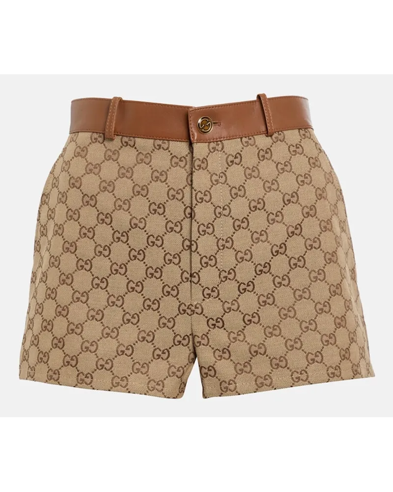 Gucci Shorts GG Supreme aus Canvas mit Leder Braun