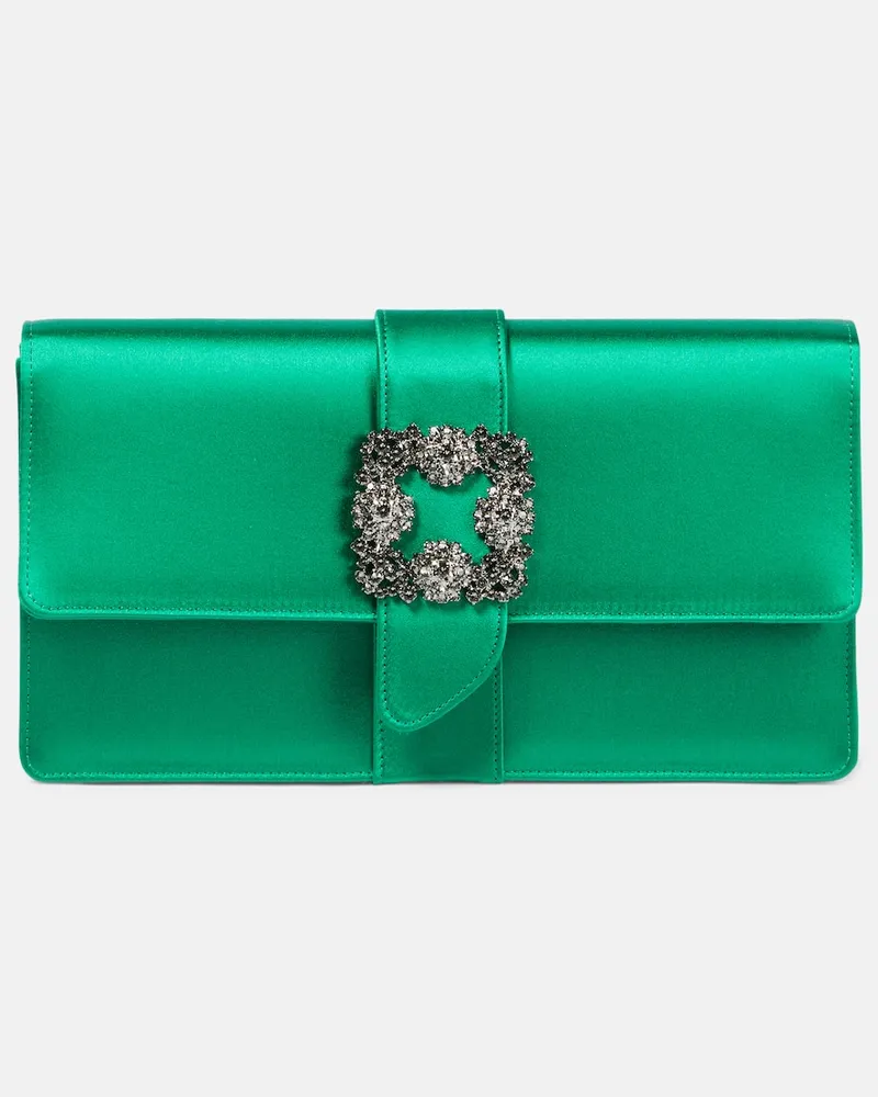Manolo Blahnik Clutch Capri aus Satin mit Kristallen Grün