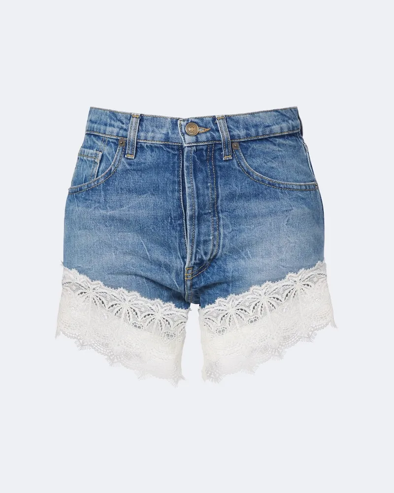Alanui Shorts Romance aus Denim mit Spitze Blau