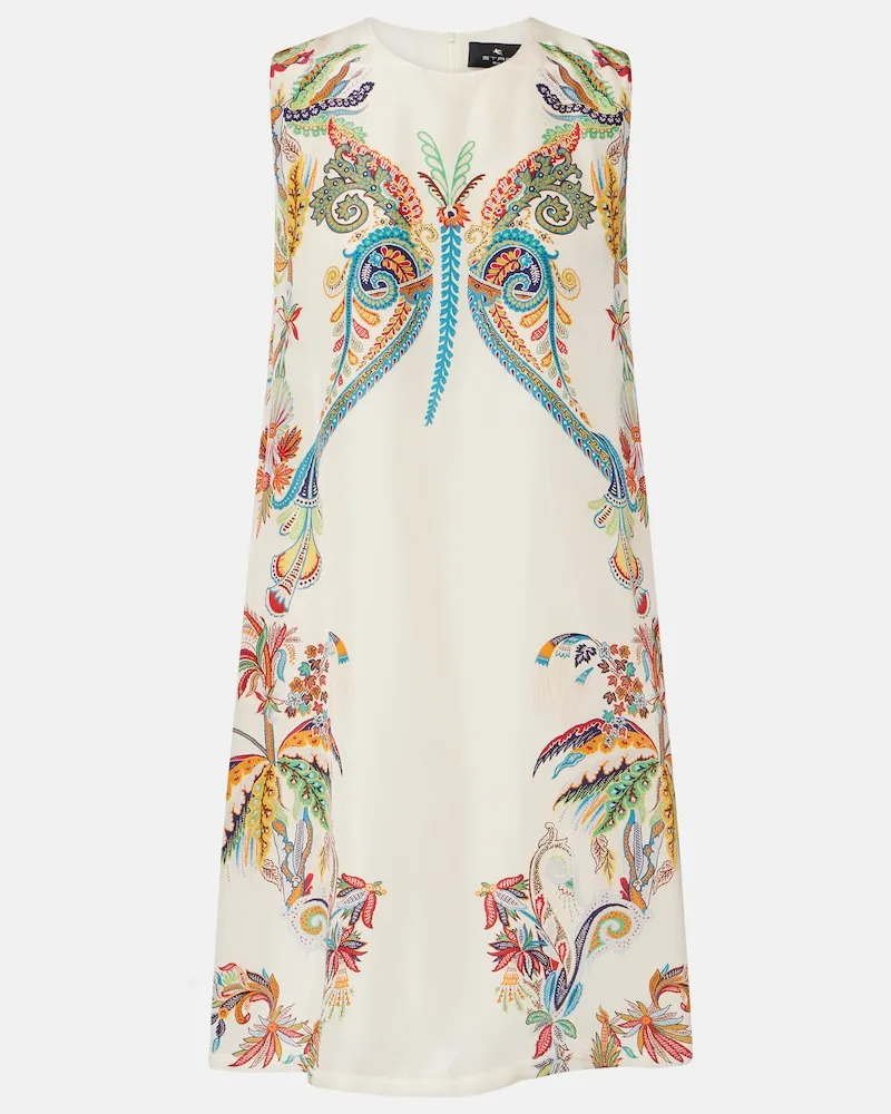 Etro Bedrucktes Minikleid aus Seiden-Twill Weiß