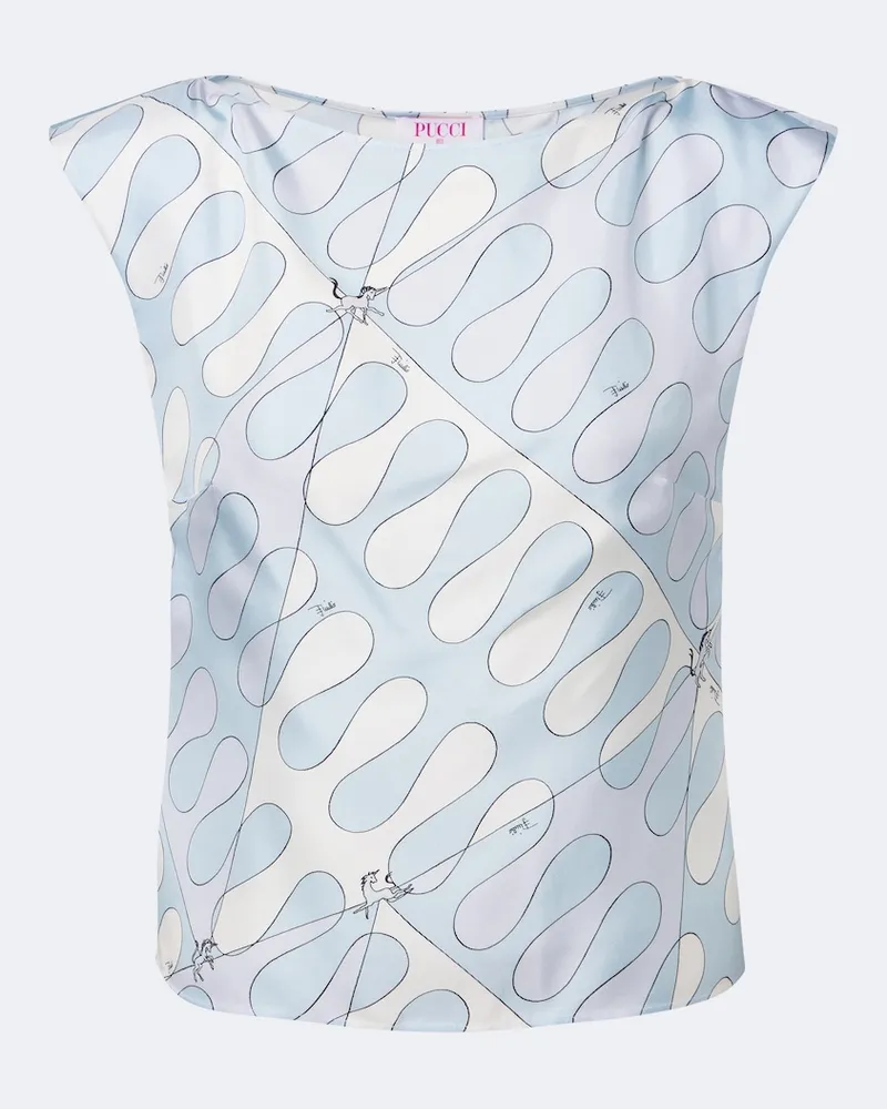 Emilio Pucci Top Leocorno aus Seiden-Twill Blau