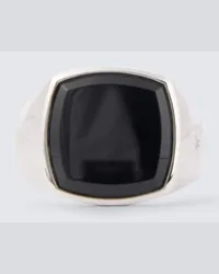 Tom Wood Ring Cushion Polished aus Sterlingsilber mit Onyx Silber