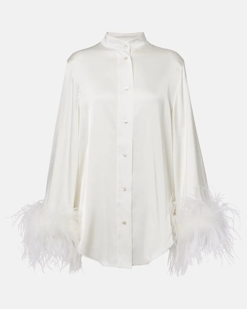 Oséree Oséree Bridal Hemd aus Satin mit Federn Weiß