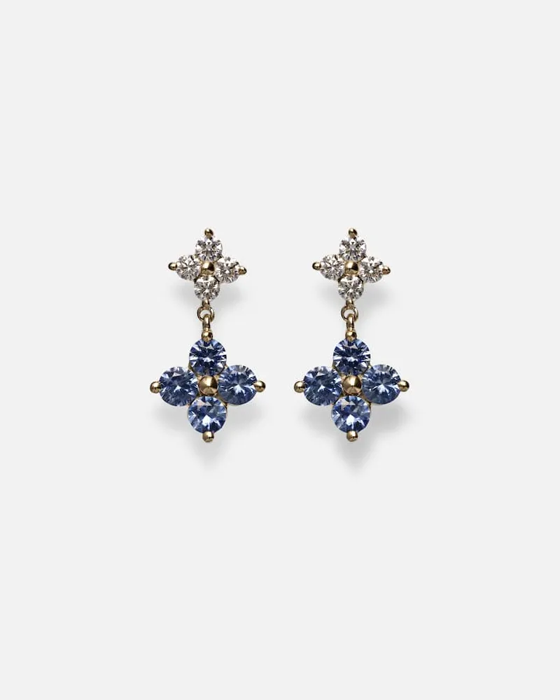 Stone & Strand Ohrringe Luckiest Clover aus 10kt Gelbgold mit Diamanten und Saphiren Gold