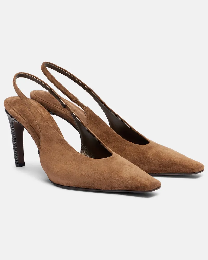 Brunello Cucinelli Slingback-Pumps Monili aus Veloursleder Braun