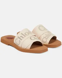 Chloé Chloe Pantoletten Woody aus Canvas Beige