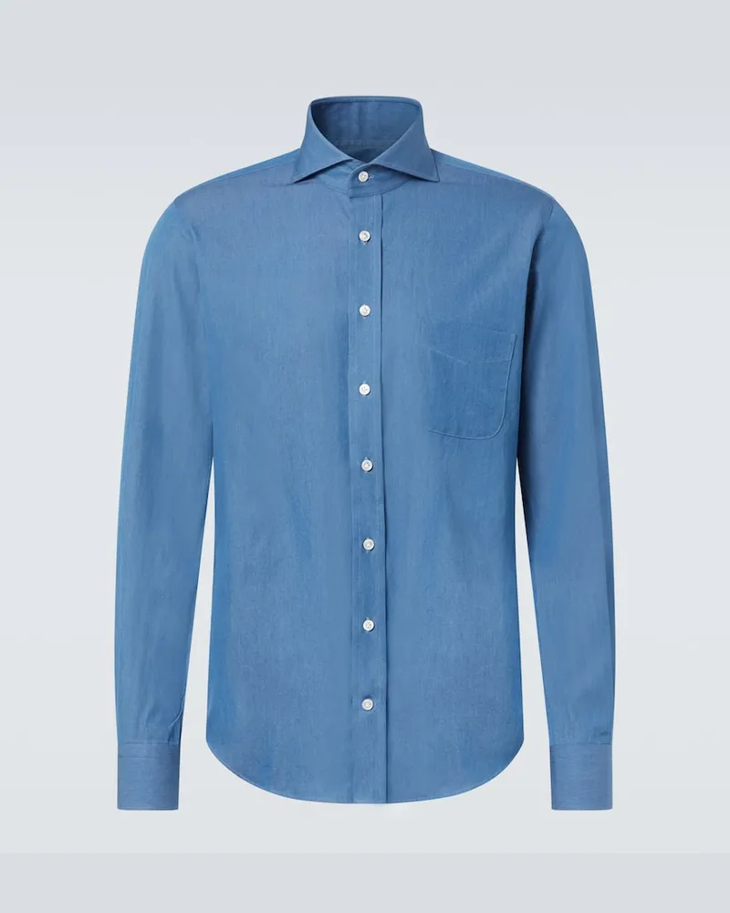 Thom Sweeney Hemd aus Baumwolle-Chambray Blau