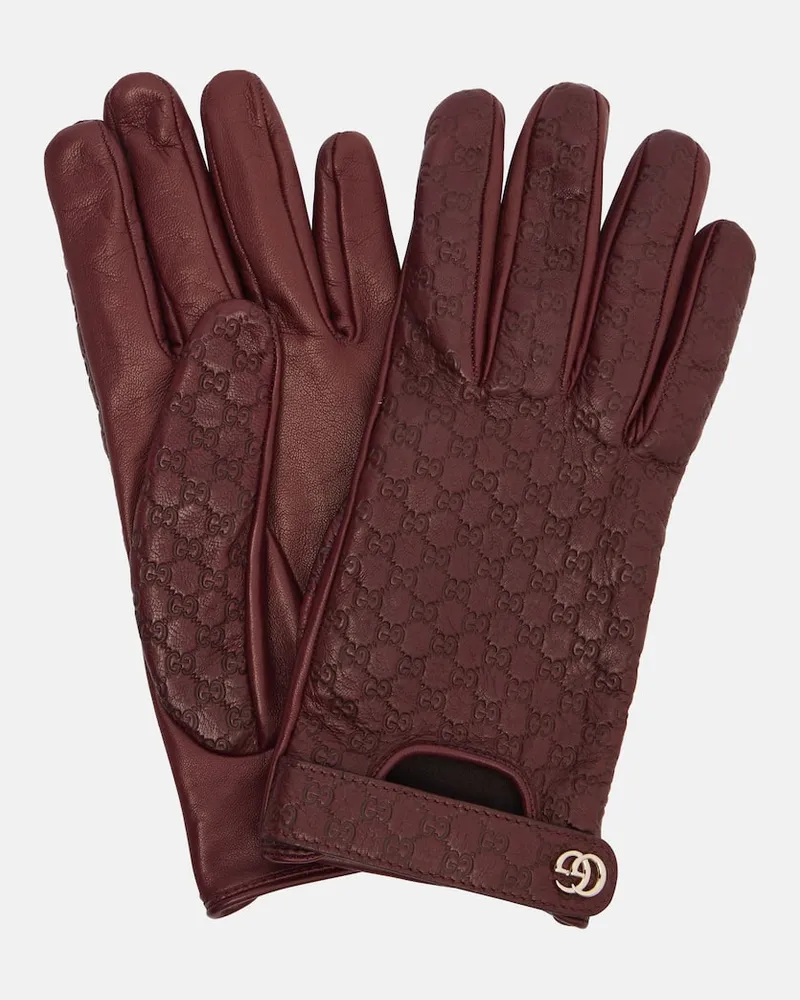 Gucci Handschuhe Double G GG aus Leder Burgunderrot