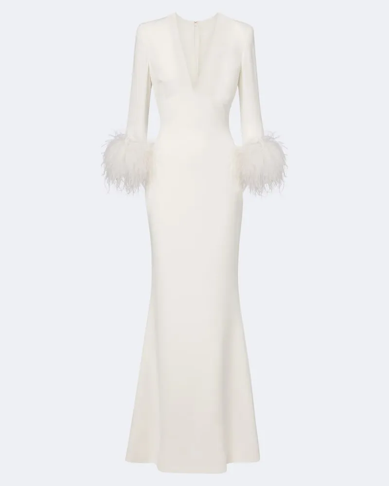 Elie Saab Robe aus Cady mit Federn Weiß