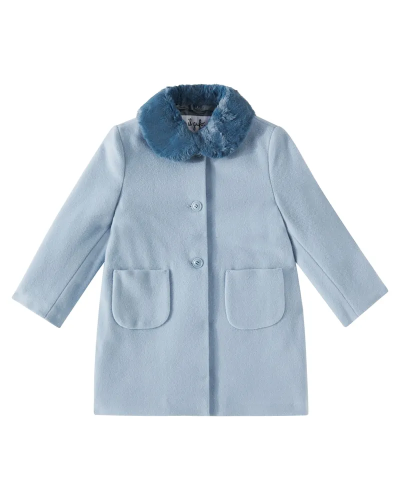 Il Gufo Mantel aus einem Wollgemisch mit Faux Fur Blau