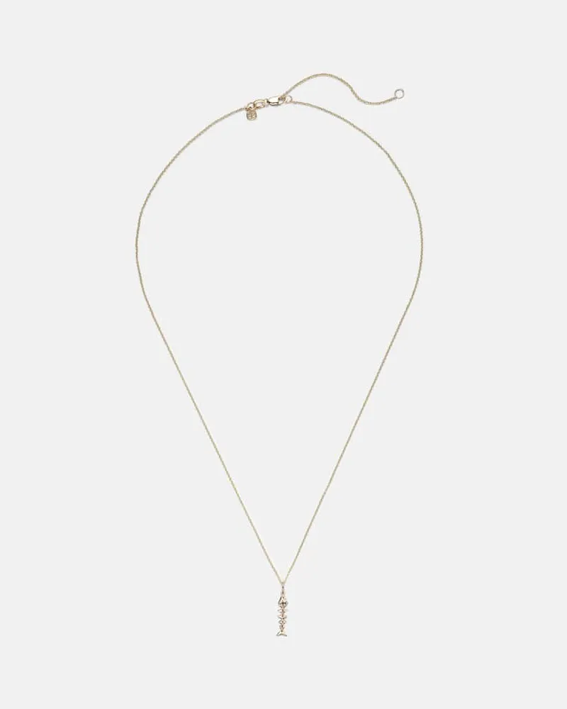 Sydney Evan Halskette Fishbone aus 14kt Gelbgold mit Diamant Gold