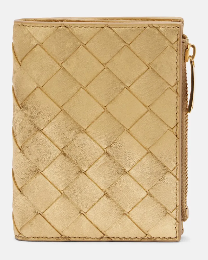 Bottega Veneta Portemonnaie Intrecciato Small aus Leder Gold