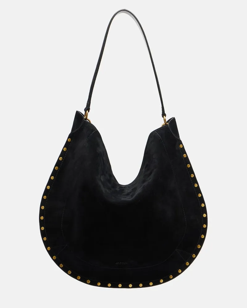 Isabel Marant Schultertasche Oskan Soft Medium aus Veloursleder Schwarz