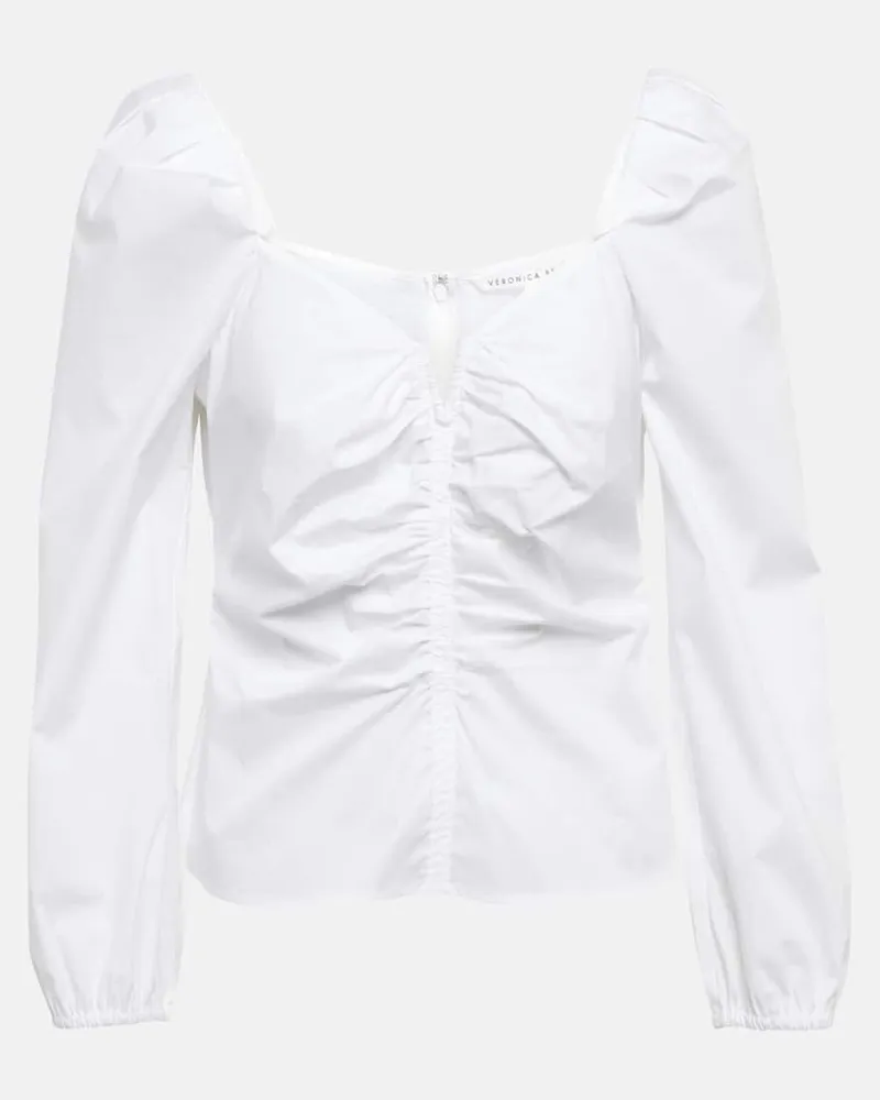 Veronica Beard Top aus Baumwolle mit Puffärmeln Weiß