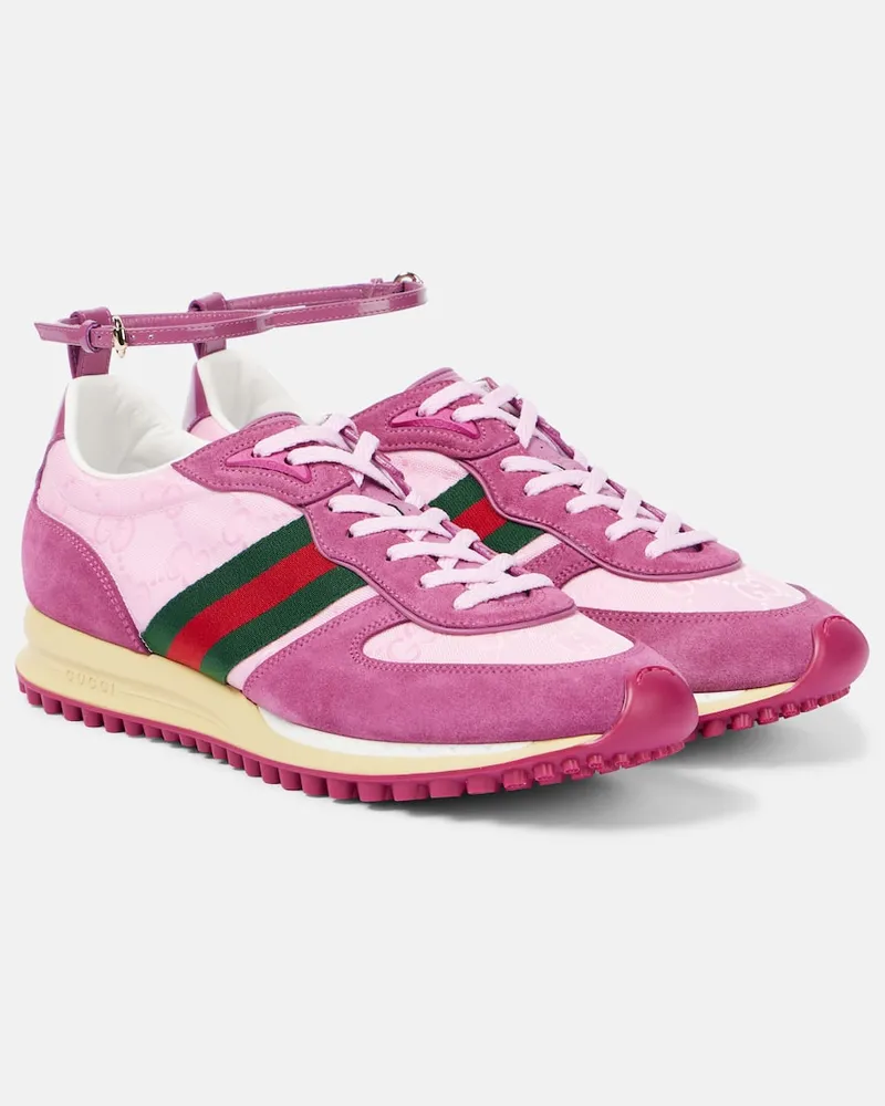 Gucci Sneakers Nora Web Stripe mit Veloursleder Pink