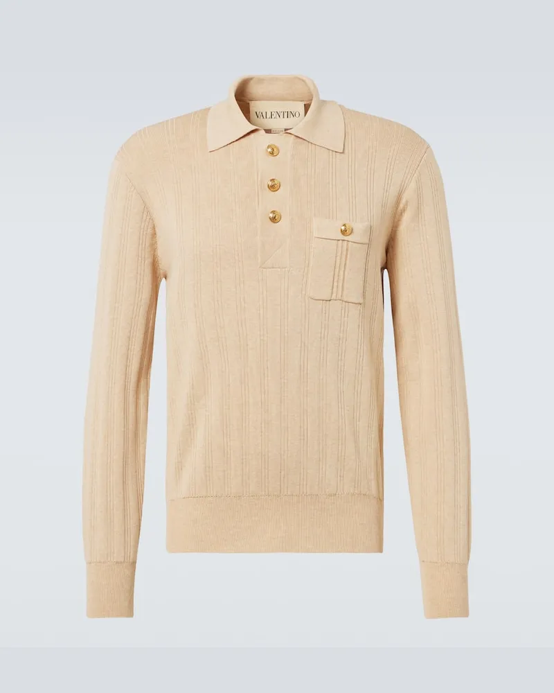 Valentino Garavani Polopullover aus Rippstrick Nude
