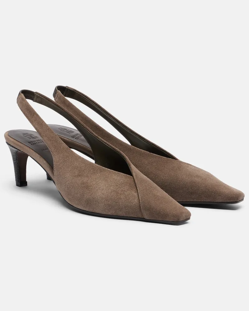 Brunello Cucinelli Slingback-Pumps Monili aus Veloursleder Braun
