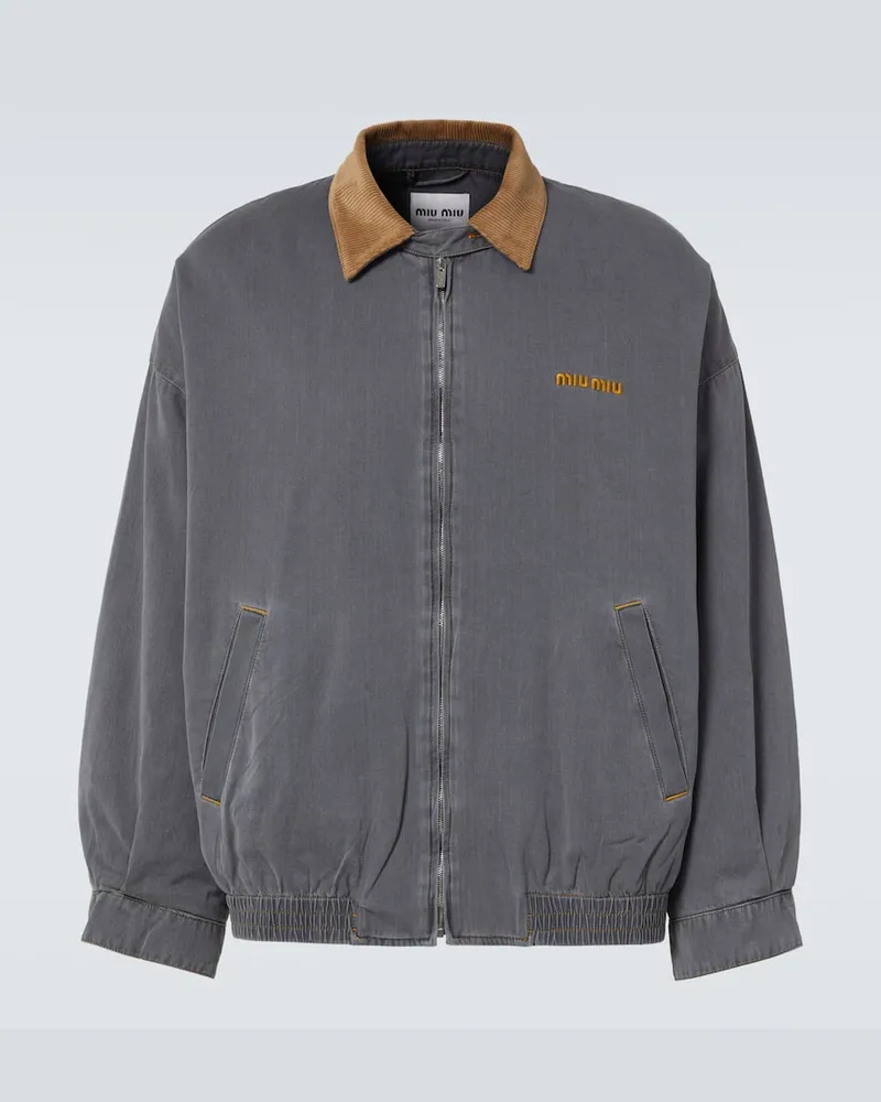 Miu Miu Blouson aus Baumwoll-Chambray mit Samt Grau